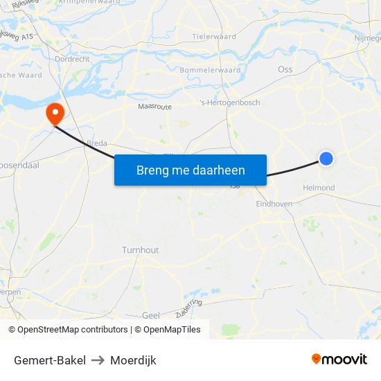 Gemert-Bakel to Moerdijk map