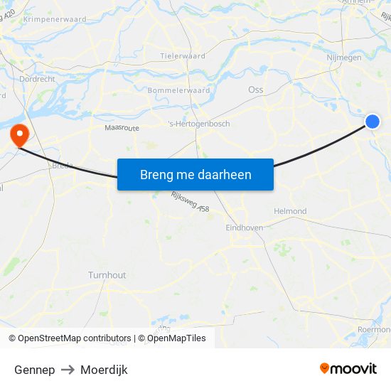 Gennep to Moerdijk map