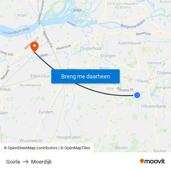 Goirle to Moerdijk map