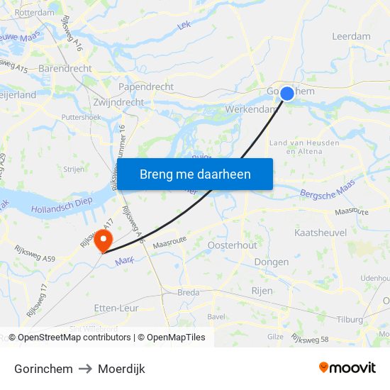 Gorinchem to Moerdijk map