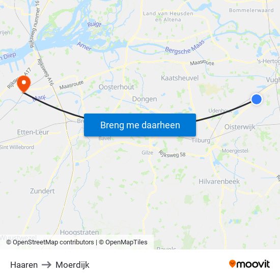 Haaren to Moerdijk map