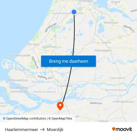 Haarlemmermeer to Moerdijk map