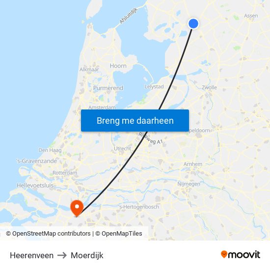 Heerenveen to Moerdijk map