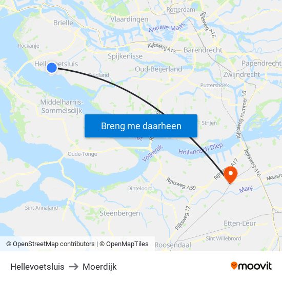 Hellevoetsluis to Moerdijk map