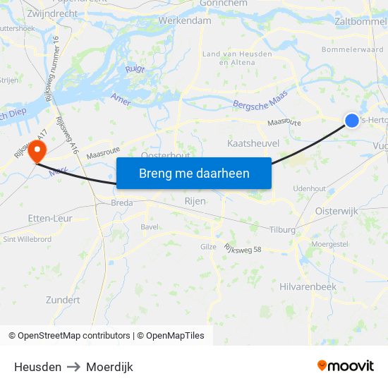 Heusden to Moerdijk map