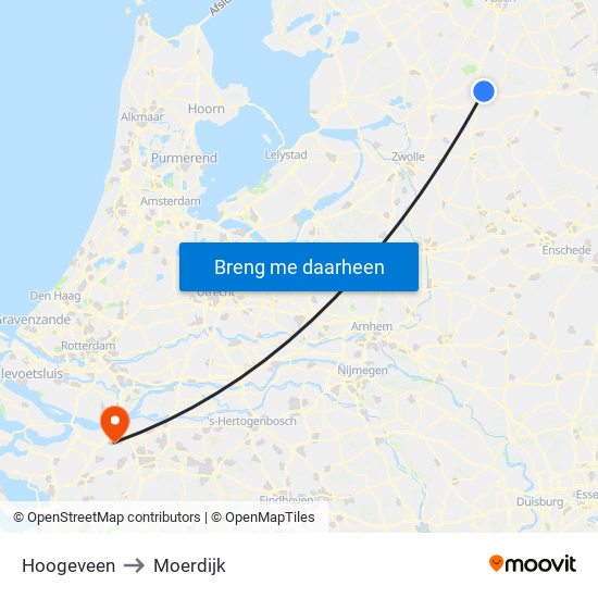 Hoogeveen to Moerdijk map