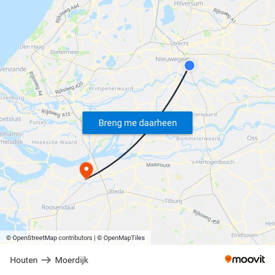 Houten to Moerdijk map