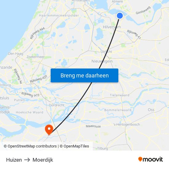 Huizen to Moerdijk map