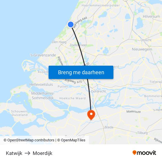 Katwijk to Moerdijk map