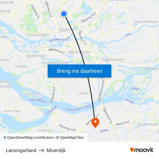 Lansingerland to Moerdijk map