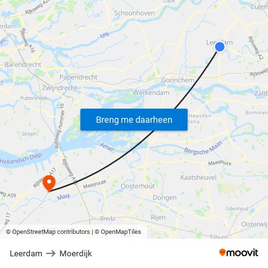 Leerdam to Moerdijk map