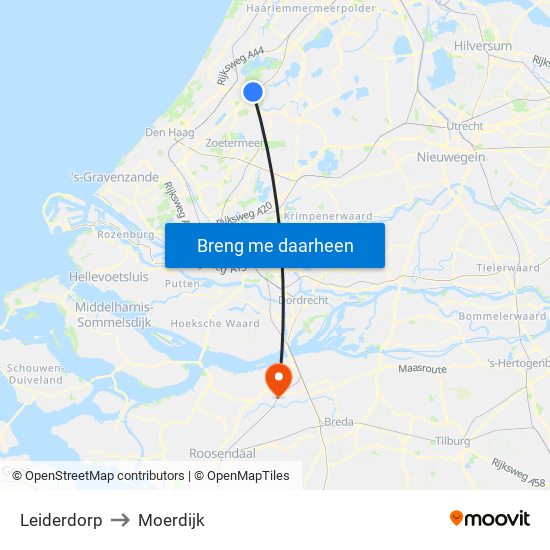 Leiderdorp to Moerdijk map
