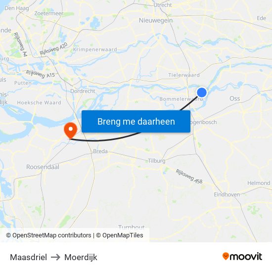 Maasdriel to Moerdijk map