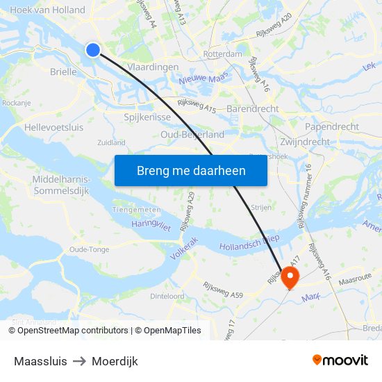 Maassluis to Moerdijk map