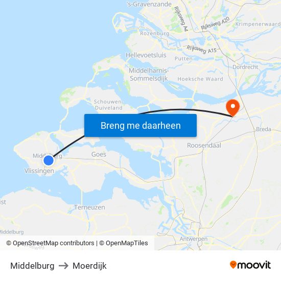 Middelburg to Moerdijk map
