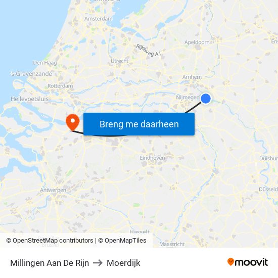 Millingen Aan De Rijn to Moerdijk map