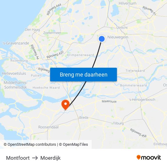 Montfoort to Moerdijk map