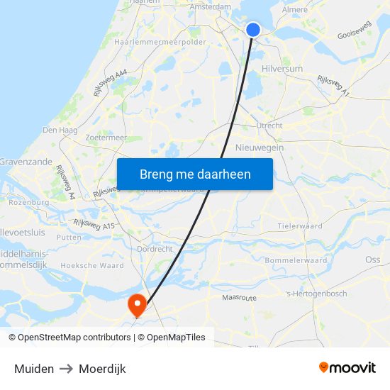 Muiden to Moerdijk map