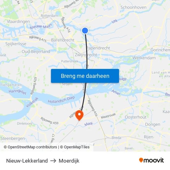 Nieuw-Lekkerland to Moerdijk map