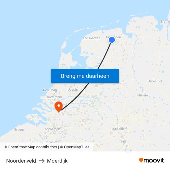 Noordenveld to Moerdijk map