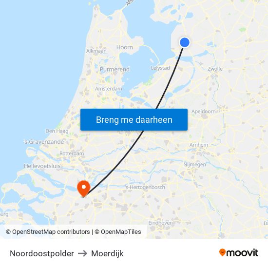 Noordoostpolder to Moerdijk map