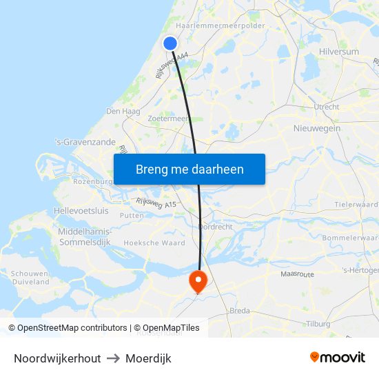 Noordwijkerhout to Moerdijk map