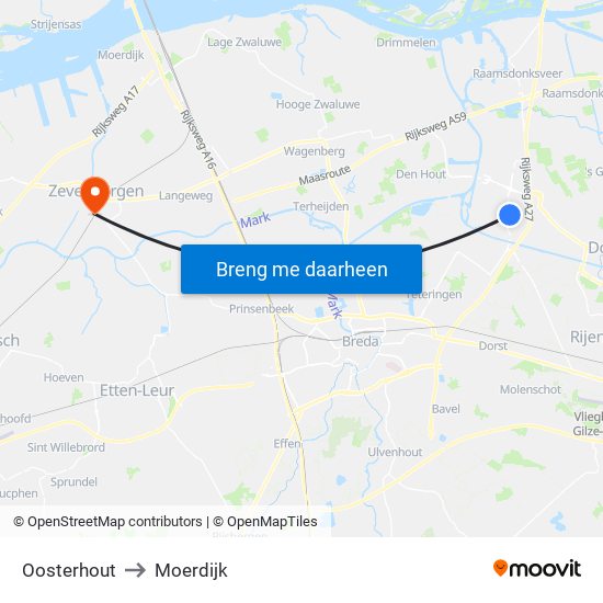 Oosterhout to Moerdijk map