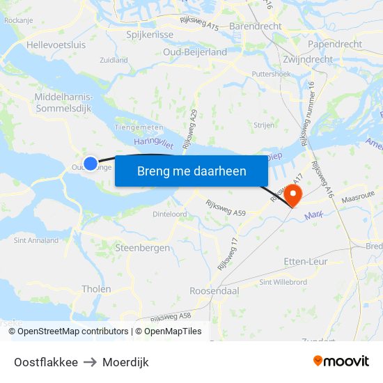 Oostflakkee to Moerdijk map