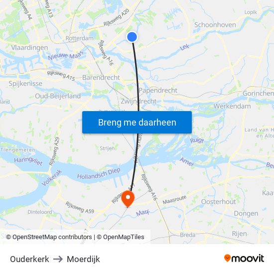 Ouderkerk to Moerdijk map