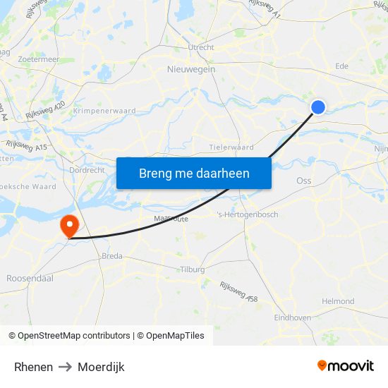 Rhenen to Moerdijk map