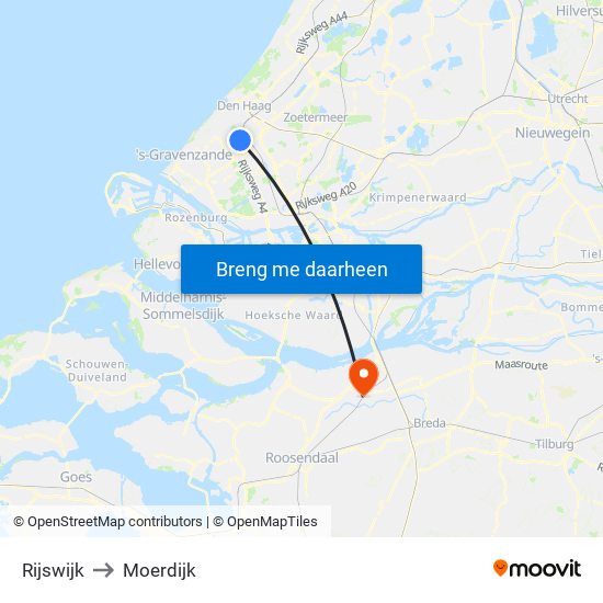 Rijswijk to Moerdijk map