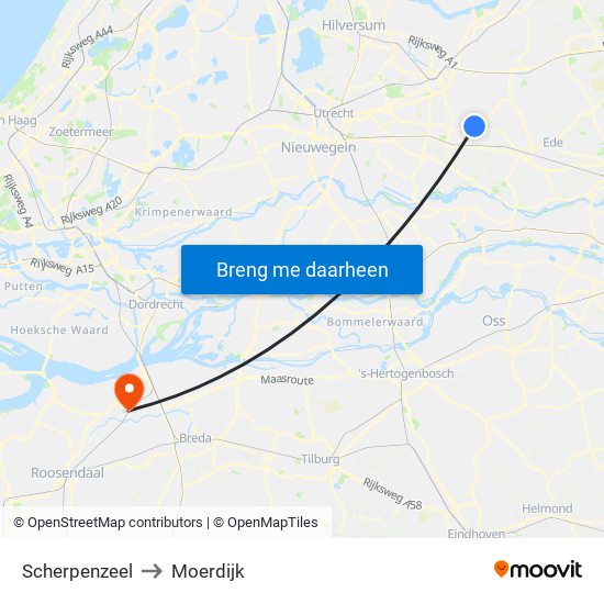 Scherpenzeel to Moerdijk map