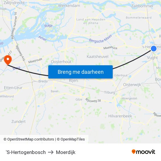 'S-Hertogenbosch to Moerdijk map