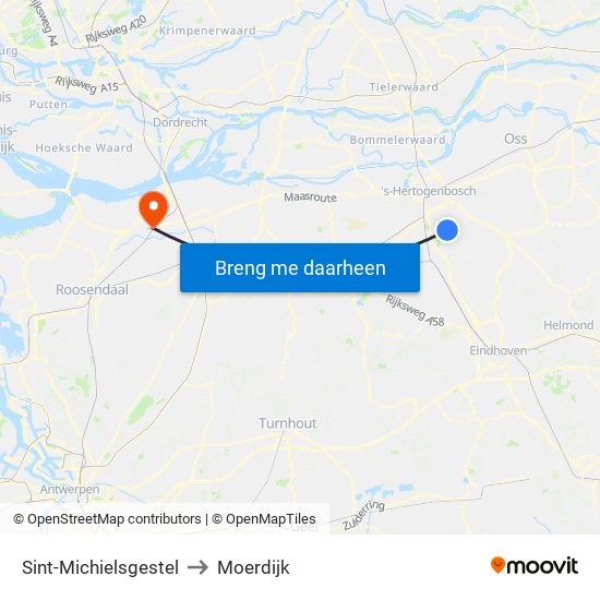 Sint-Michielsgestel to Moerdijk map