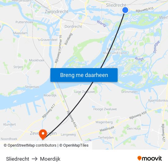 Sliedrecht to Moerdijk map