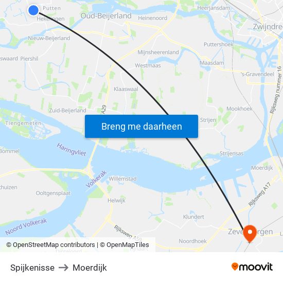 Spijkenisse to Moerdijk map