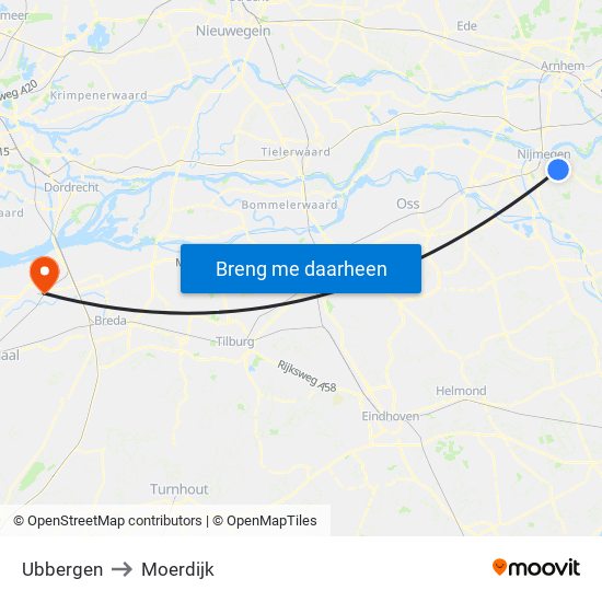 Ubbergen to Moerdijk map