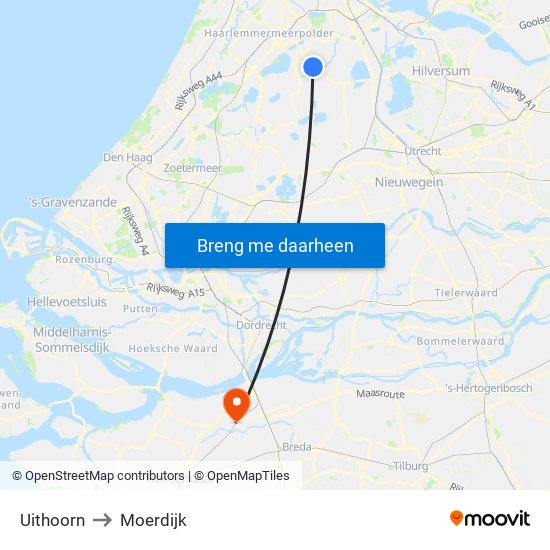 Uithoorn to Moerdijk map