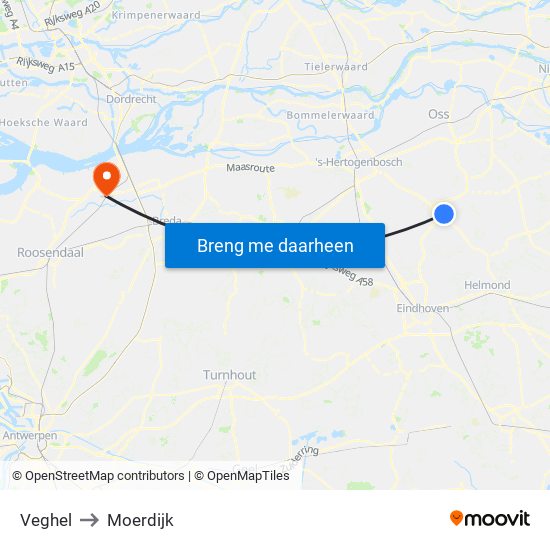 Veghel to Moerdijk map