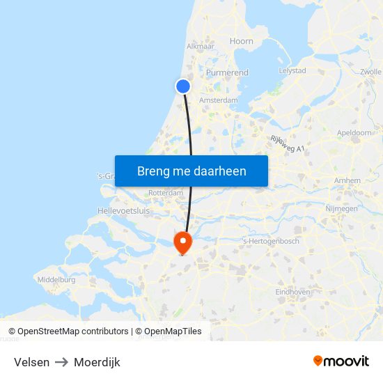 Velsen to Moerdijk map
