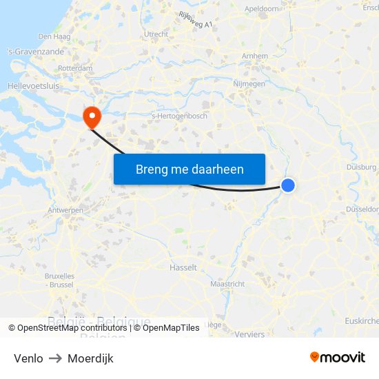 Venlo to Moerdijk map