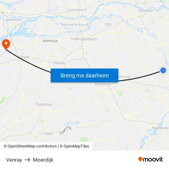 Venray to Moerdijk map