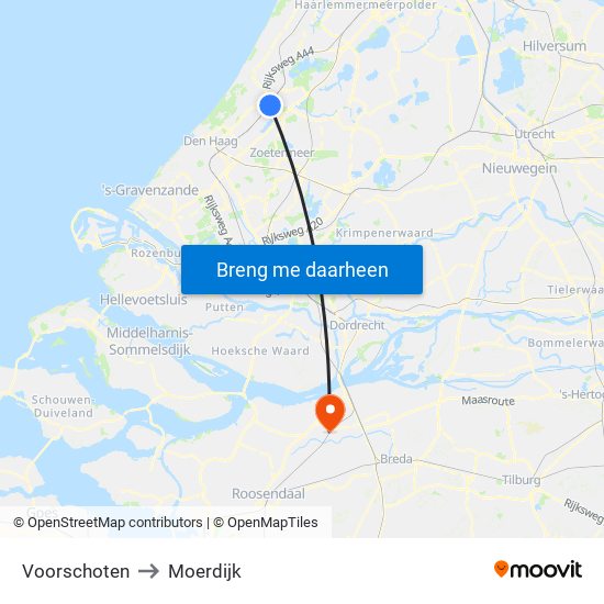 Voorschoten to Moerdijk map