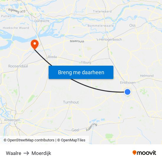 Waalre to Moerdijk map