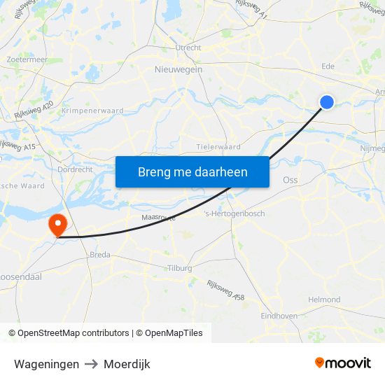 Wageningen to Moerdijk map