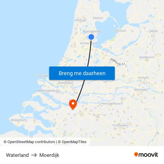 Waterland to Moerdijk map