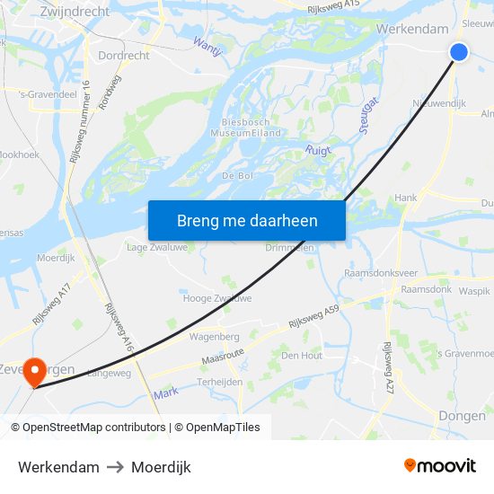 Werkendam to Moerdijk map