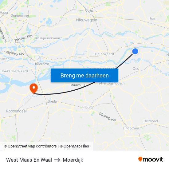 West Maas En Waal to Moerdijk map