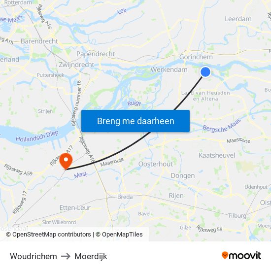 Woudrichem to Moerdijk map