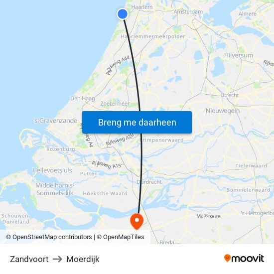 Zandvoort to Moerdijk map